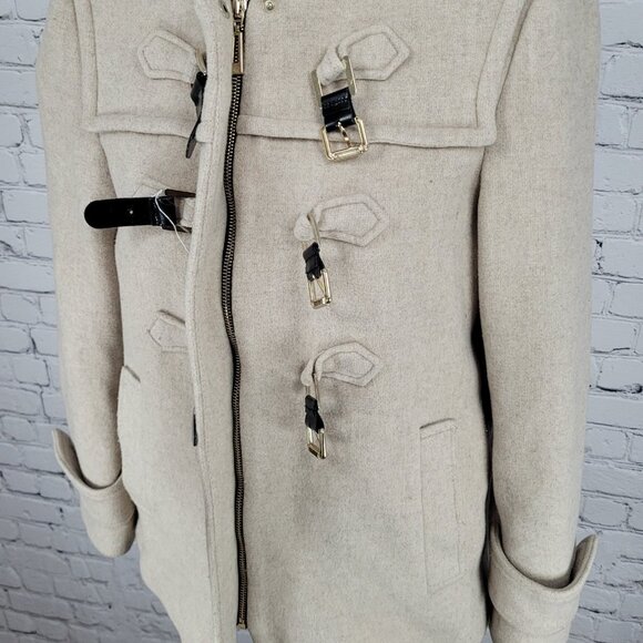 Zara Woman Tan Gold Buckle Full Zip Hooded Pockets Lined Jacket Size Small S - Picture 12 of 15